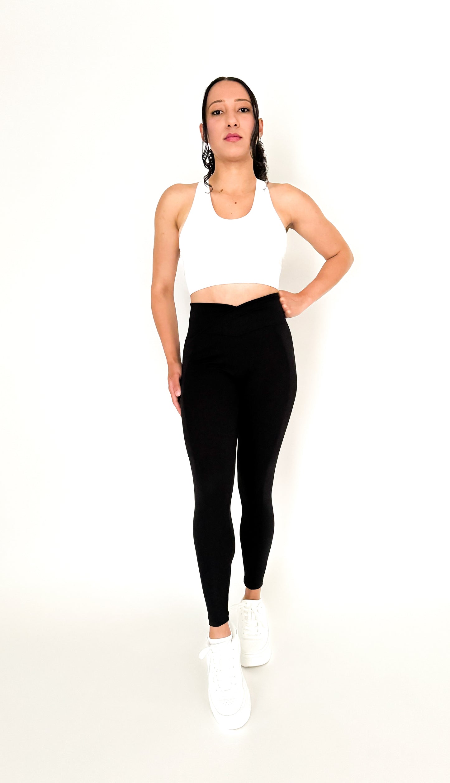 Black - Crossover Waistband Leggings