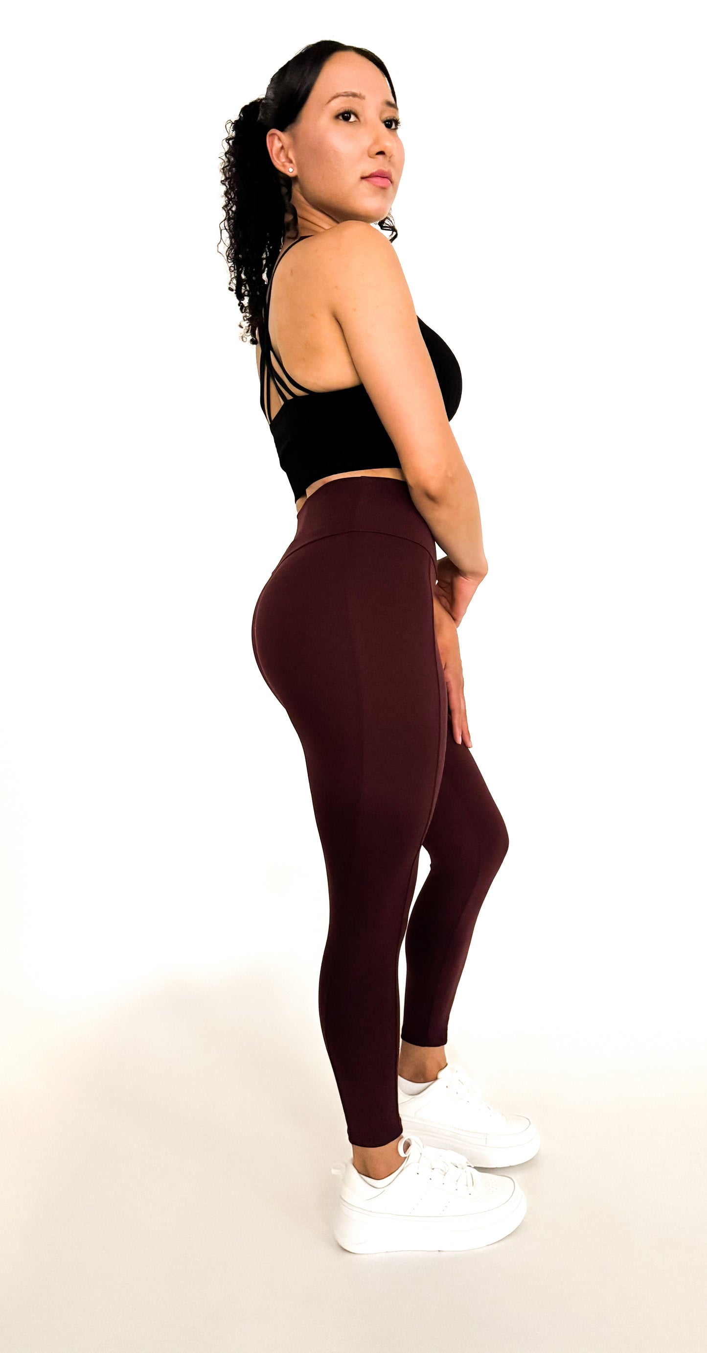 Wine - Crossover Waistband Leggings