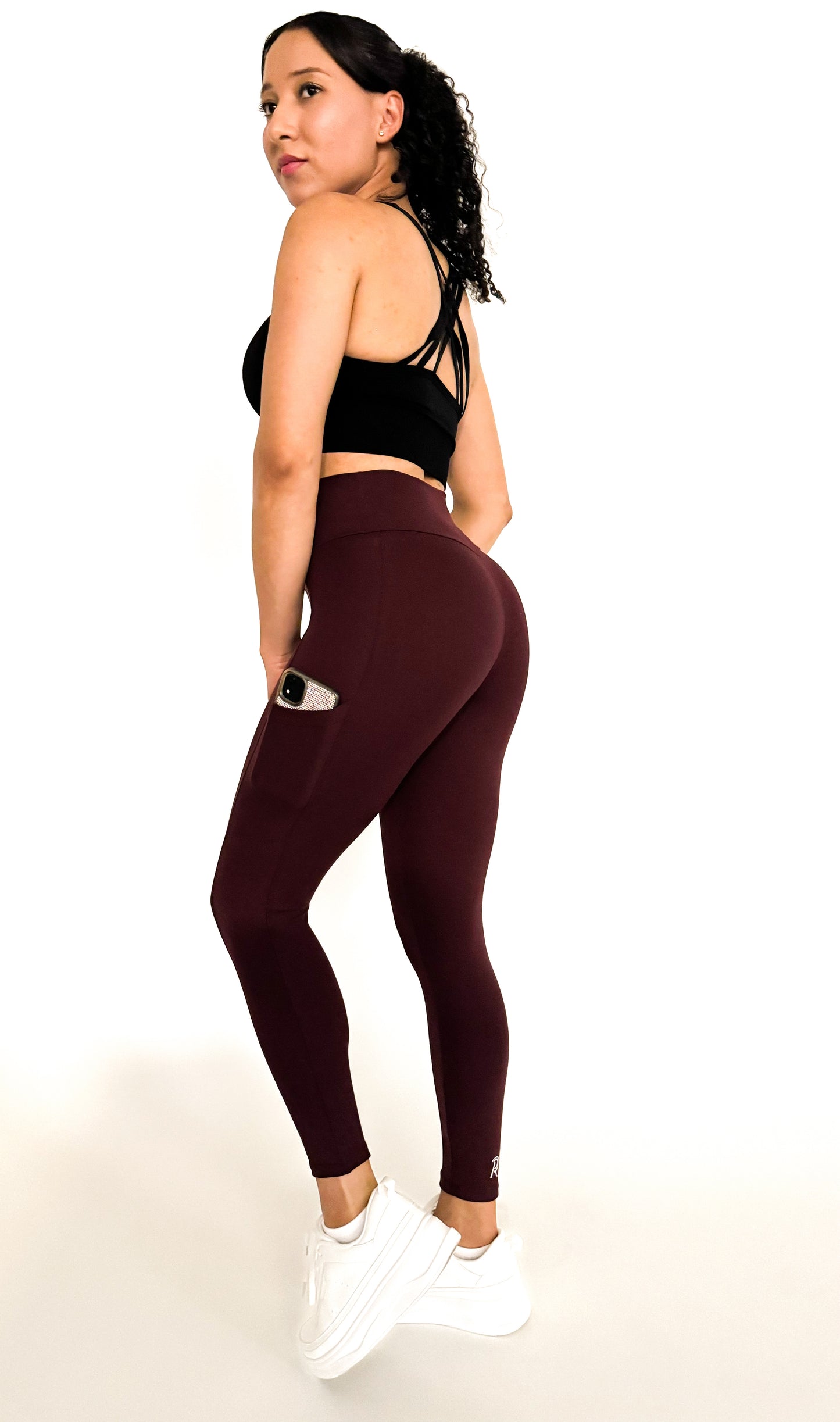 Wine - Crossover Waistband Leggings