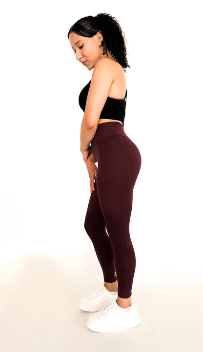 Wine - Crossover Waistband Leggings